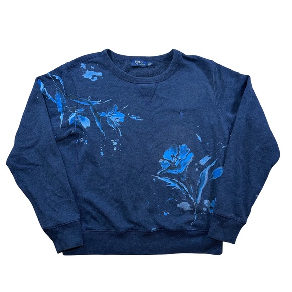 Polo Ralph Lauren Women's Crewneck Sweatshirt Floral Print Blue Size Large - Picture 1 of 7